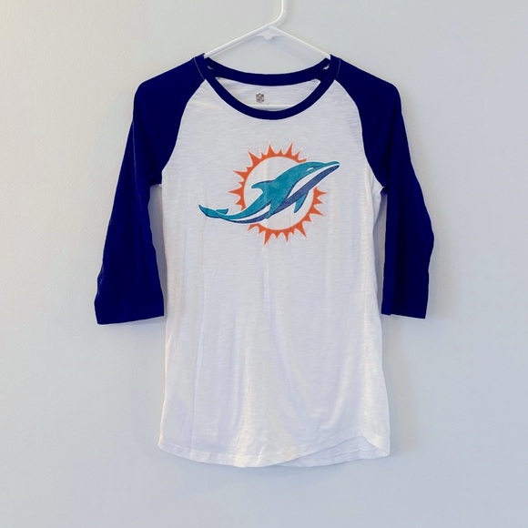 NFL Miami Dolphins Navy and White Raglan Tee - Picture 1 of 5